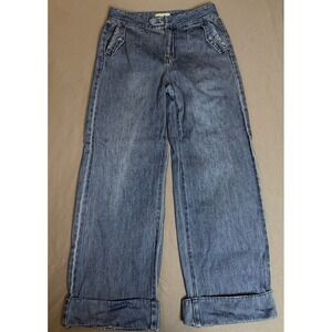 Kancan Adore Jeans Womens 3/25 Wide Leg High Rise Flap Pockets Cuffed Leg